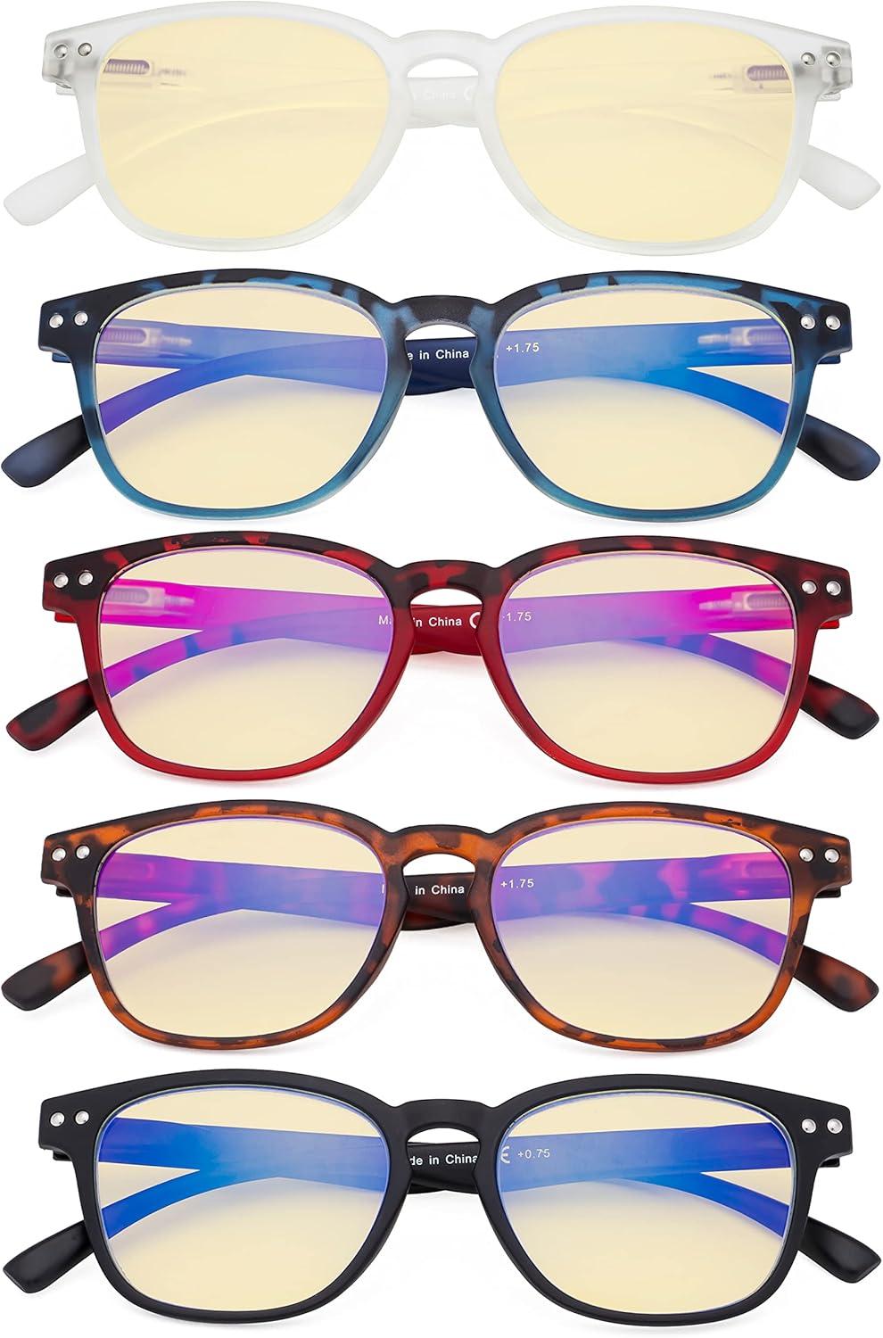 imageEyekepper 5 Pack Fashion Design Blue Light Blocking Readers for Women Computer Reading Glasses Yellow Tinted 150Blue Light Blockingb605 Pairs