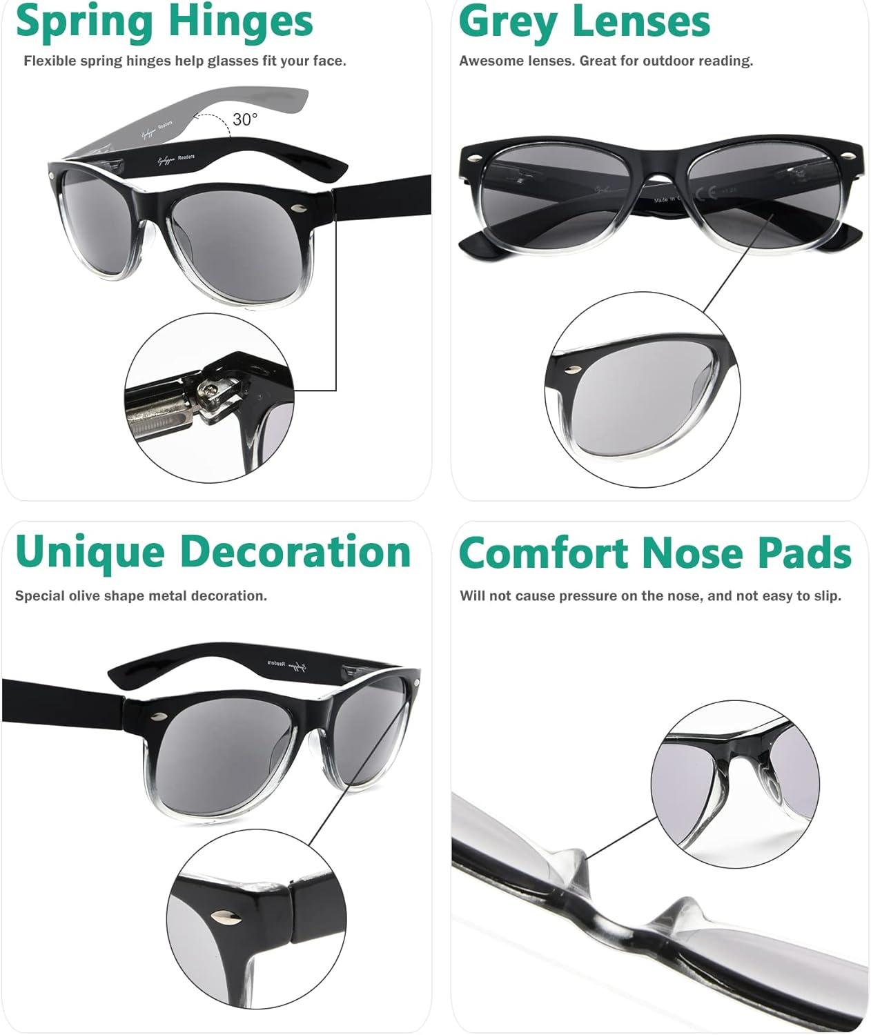 imageEyekepper Classic 80s Reading Glasses for Women 5 Pairs Readers Include Reading Sunglasses5pcs All Grey Lens