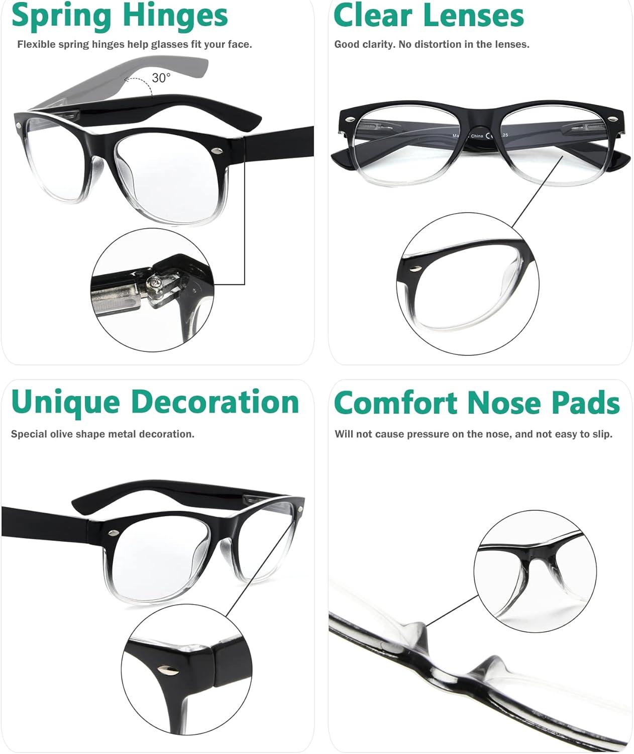 imageEyekepper Classic 80s Reading Glasses for Women 5 Pairs Readers Include Reading SunglassesBlackClear5pcs All Clear Lens