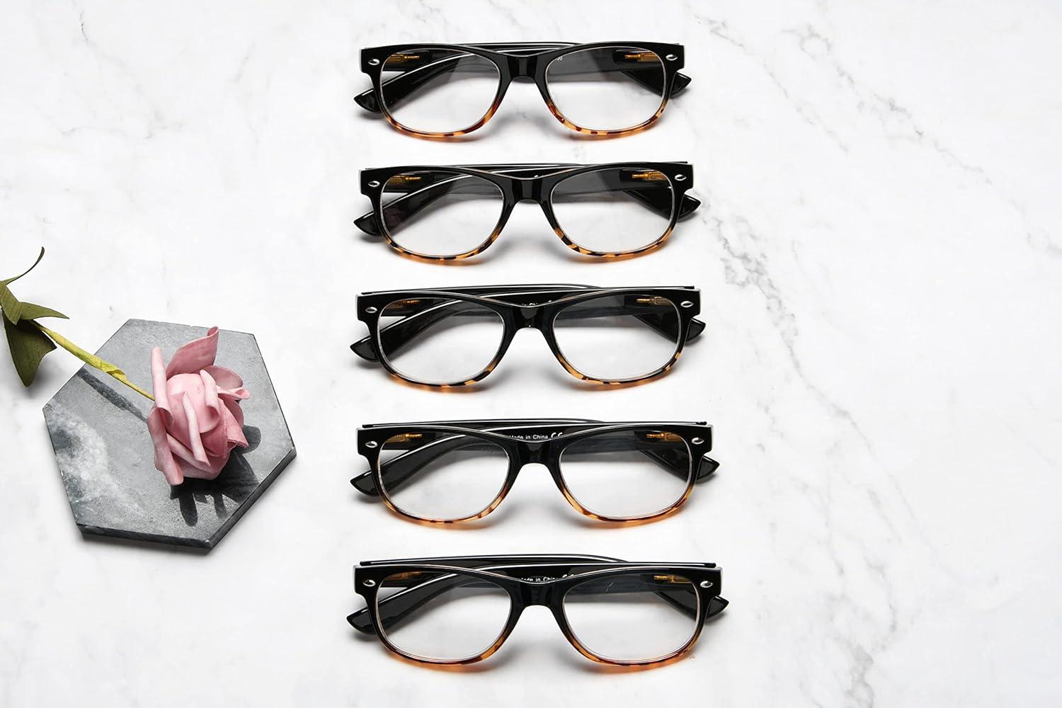 imageEyekepper Classic 80s Reading Glasses for Women 5 Pairs Readers Include Reading SunglassesBlackTortoise5pcs All Clear Lens