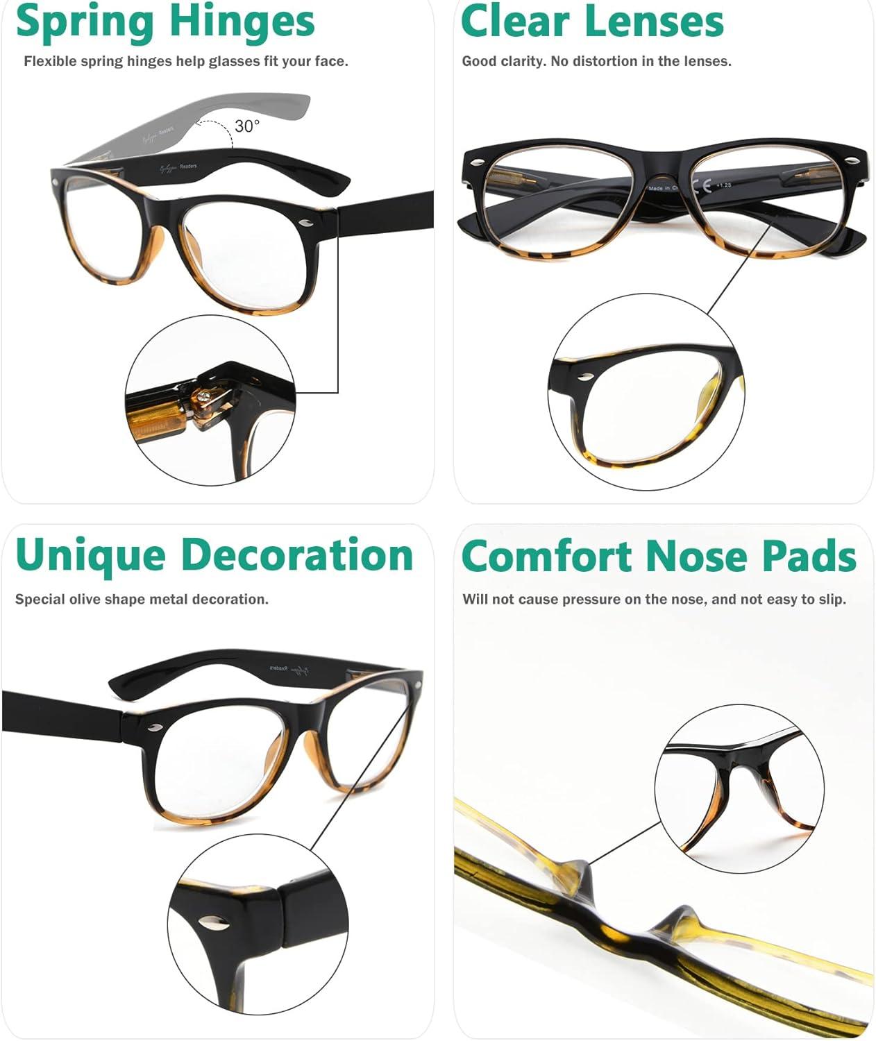 imageEyekepper Classic 80s Reading Glasses for Women 5 Pairs Readers Include Reading SunglassesBlackTortoise5pcs All Clear Lens