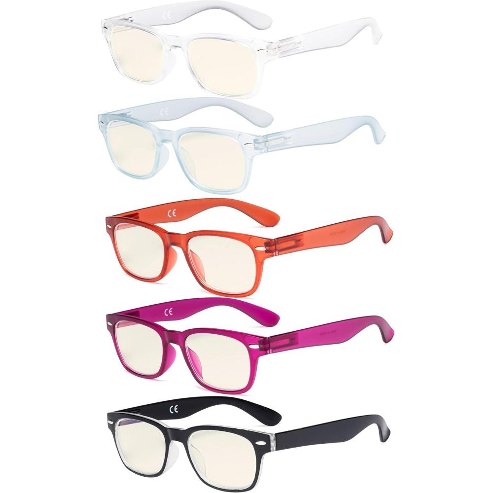 imageEyekepper 5 Pack Ladies Blue Light Blocking Readers Retro Computer Reading Glasses 150Blue Light Blockingb405 Pairs