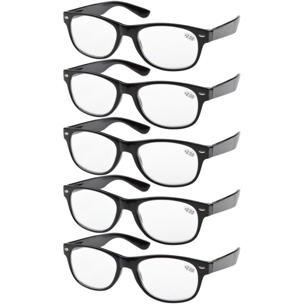 imageEyekepper Classic 80s Reading Glasses for Women 5 Pairs Readers Include Reading SunglassesBlack5pcs All Clear Lens