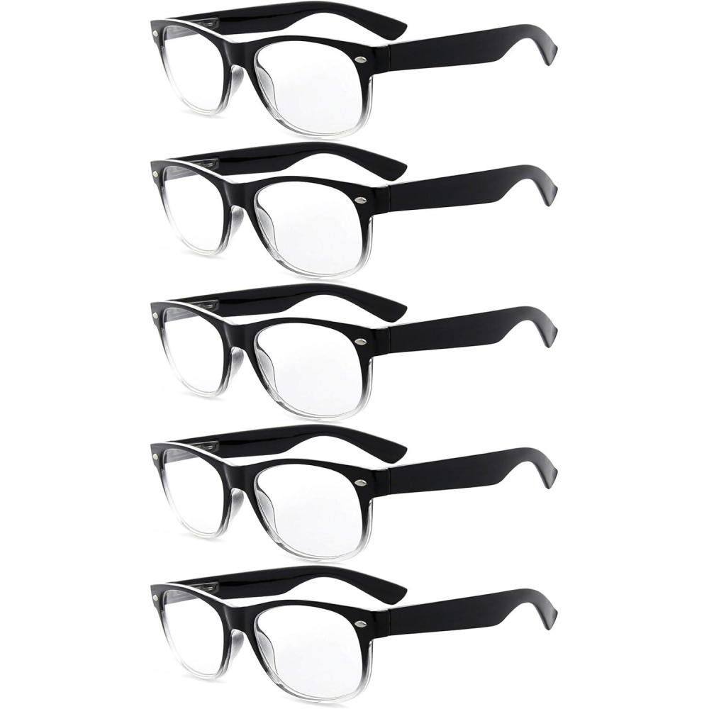 imageEyekepper Classic 80s Reading Glasses for Women 5 Pairs Readers Include Reading SunglassesBlackClear5pcs All Clear Lens