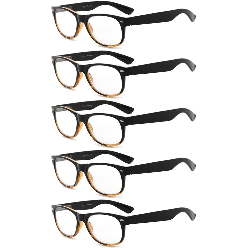 imageEyekepper Classic 80s Reading Glasses for Women 5 Pairs Readers Include Reading SunglassesBlackTortoise5pcs All Clear Lens