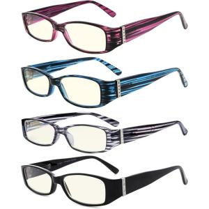 imageEyekepper 4 Pack Blue Light Blocking Readers Women Crystal Computer Reading Glasses 150Blue Light Blockingb404 Pairs