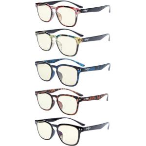 imageEyekepper 5 Pack Fashion Design Blue Light Blocking Readers for Women Computer Reading Glasses Yellow Tinted 150Blue Light Blockingb405 Pairs