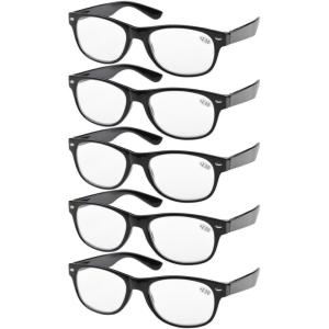imageEyekepper Classic 80s Reading Glasses for Women 5 Pairs Readers Include Reading SunglassesBlack5pcs All Clear Lens