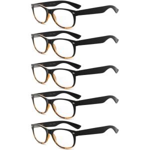 imageEyekepper Classic 80s Reading Glasses for Women 5 Pairs Readers Include Reading SunglassesBlackTortoise5pcs All Clear Lens