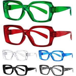 image:imageEyekepper 6 Pack Thick Frame Reading Glasses for Women Blue Light Readers with Metalless Screwless Spring Hinges6 Pack Mix Color