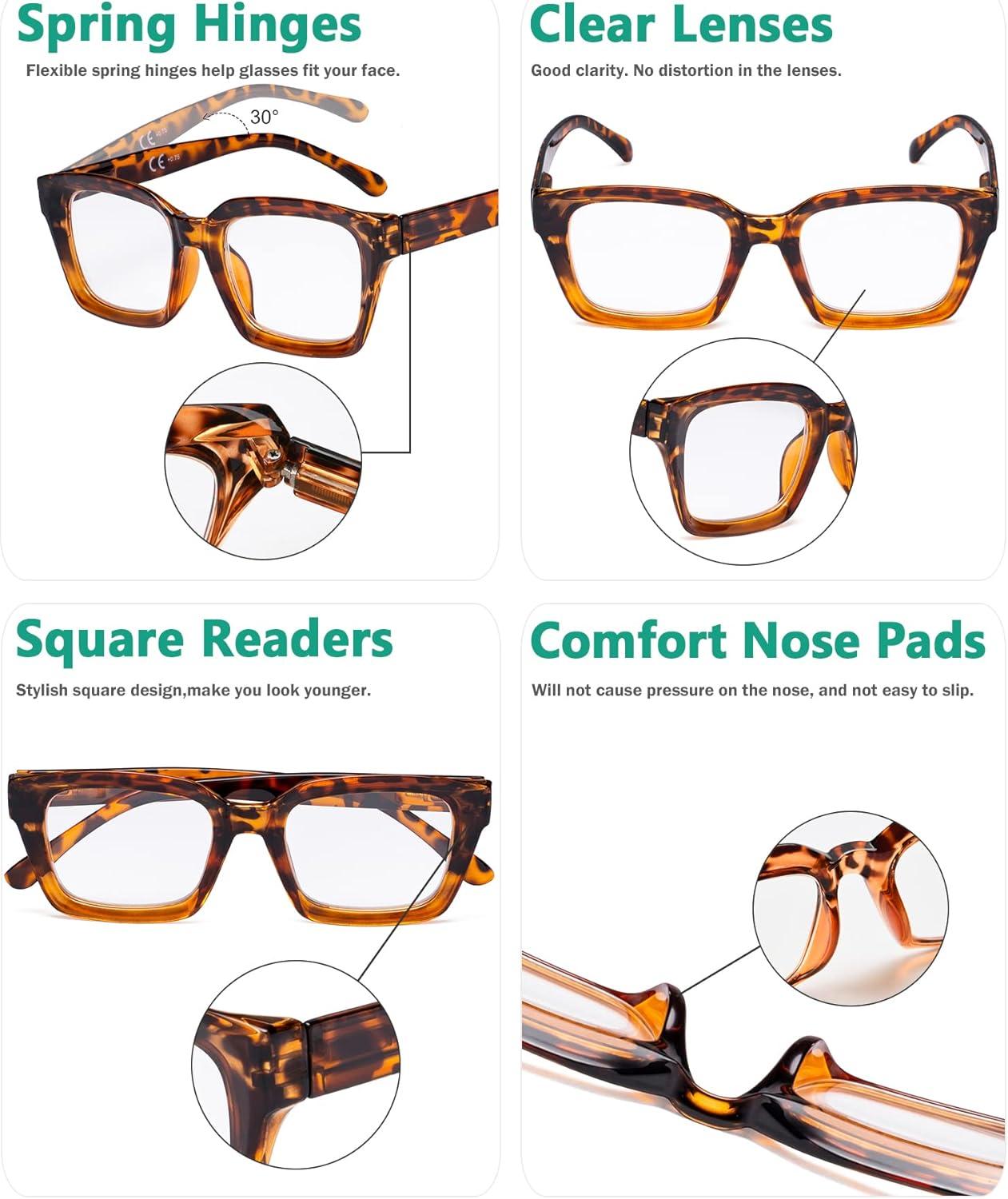 image:imageEyekepper 4 Pack Ladies Computer Glasses Oversized Square Design Blue Light Filter Readers 0504pcs Tortoise