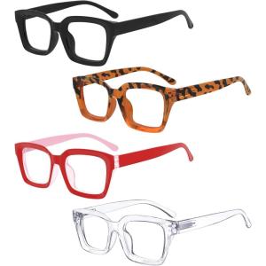 image:imageEyekepper 4 Pack Ladies Computer Glasses Oversized Square Design Blue Light Filter Readers 0754 Pairs Mix