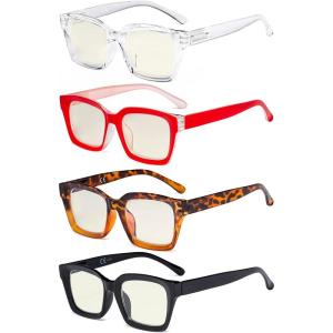 image:imageEyekepper 4 Pack Ladies Computer Glasses Oversized Square Design Blue Light Filter Readers 075Blue Light Blockingb404 Pairs