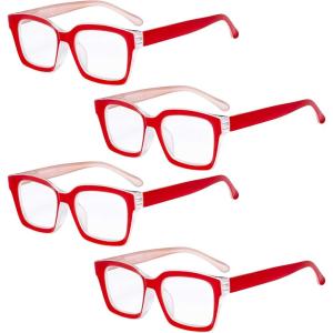 image:imageEyekepper 4 Pack Ladies Computer Glasses Oversized Square Design Blue Light Filter Readers 1004pcs Red