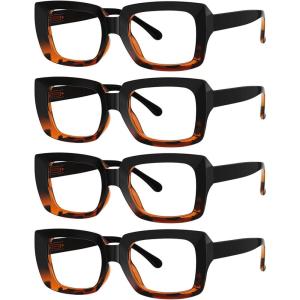 image:imageEyekepper 4 Pack Reading Glasses Blue Light Blocking Oversized Square Computer Readers 0754pcs Blacktortoise