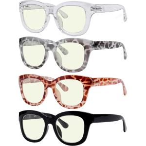 image:imageEyekepper 4 Pack Reading Glasses Oversized Blue Light Filter Glasses Women Readers 100Blue Light Blockingb404 Pairs