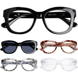 image:imageEyekepper 4 Pack Reading Glasses Oversized Blue Light Filter Glasses Women Readers 2005 Pairs Mix
