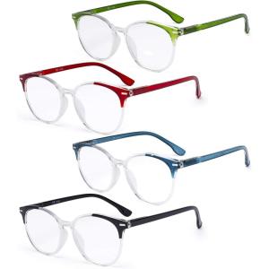 image:imageEyekepper 4pack Round Reading Glasses Blue Light Blocking Women Yellow Tinted 1504 Pairs Mix