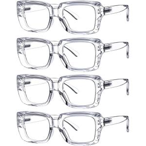 image:imageEyekepper 4 Pack Reading Glasses Blue Light Blocking Oversized Square Computer Readers 0504pcstransparent