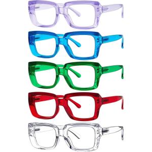 image:imageEyekepper 4 Pack Reading Glasses Blue Light Blocking Oversized Square Computer Readers 0505 Pairs Mixclear
