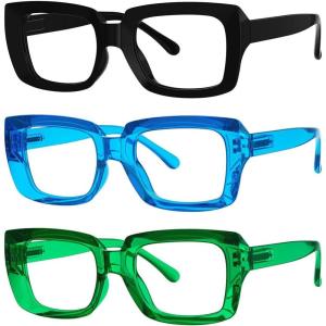 image:imageEyekepper 4 Pack Reading Glasses Blue Light Blocking Oversized Square Computer Readers 050BlackBlueGreen