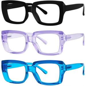 image:imageEyekepper 4 Pack Reading Glasses Blue Light Blocking Oversized Square Computer Readers 050BlackPurpleBlue