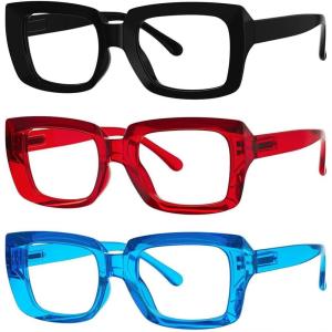 image:imageEyekepper 4 Pack Reading Glasses Blue Light Blocking Oversized Square Computer Readers 050BlackRedBlue