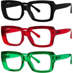 image:imageEyekepper 4 Pack Reading Glasses Blue Light Blocking Oversized Square Computer Readers 050BlackRedGreen