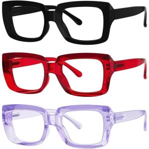 image:imageEyekepper 4 Pack Reading Glasses Blue Light Blocking Oversized Square Computer Readers 050BlackRedPurple