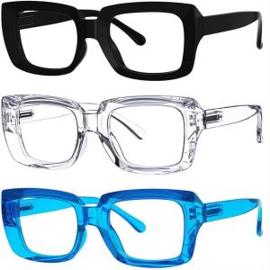 image:imageEyekepper 4 Pack Reading Glasses Blue Light Blocking Oversized Square Computer Readers 050BlackTransparentBlue