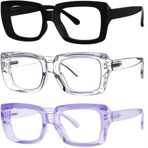 image:imageEyekepper 4 Pack Reading Glasses Blue Light Blocking Oversized Square Computer Readers 050BlackTransparentPurple