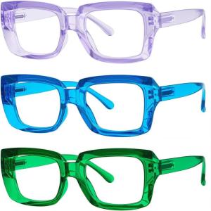 image:imageEyekepper 4 Pack Reading Glasses Blue Light Blocking Oversized Square Computer Readers 050PurpleBlueGreen