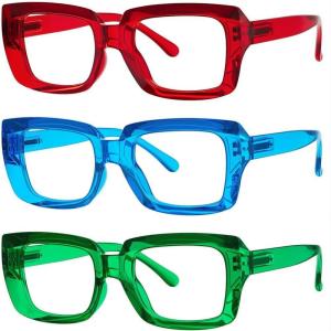 image:imageEyekepper 4 Pack Reading Glasses Blue Light Blocking Oversized Square Computer Readers 050RedBlueGreen