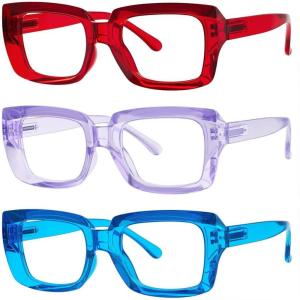 image:imageEyekepper 4 Pack Reading Glasses Blue Light Blocking Oversized Square Computer Readers 050RedPurpleBlue