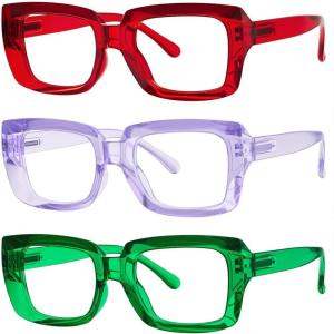 image:imageEyekepper 4 Pack Reading Glasses Blue Light Blocking Oversized Square Computer Readers 050RedPurpleGreen