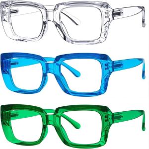 image:imageEyekepper 4 Pack Reading Glasses Blue Light Blocking Oversized Square Computer Readers 050TransparentBlueGreen