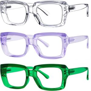 image:imageEyekepper 4 Pack Reading Glasses Blue Light Blocking Oversized Square Computer Readers 050TransparentPurpleGreen