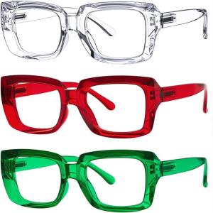 image:imageEyekepper 4 Pack Reading Glasses Blue Light Blocking Oversized Square Computer Readers 050TransparentRedGreen