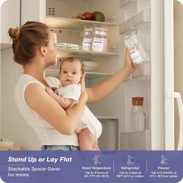 Breast Milk Storage Bags Freezer - RUVALINO® 6oz 60 Count Temp-Sensing Breastmilk Storage Bag for Breastfeeding with Pour Spout, Presterilized, No-Leak, Doubled-Sealed Bag for Fridge and Freezing