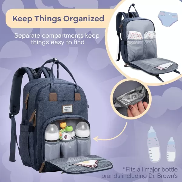 Diaper Bag Backpack, RUVALINO Neutral All-in-One Baby Bags for Boy Girl, Multifunction Large Travel Backpack with Portable Changing Pad, Stroller Straps, Pacifier Case and Insulated Pockets, Dark Gray