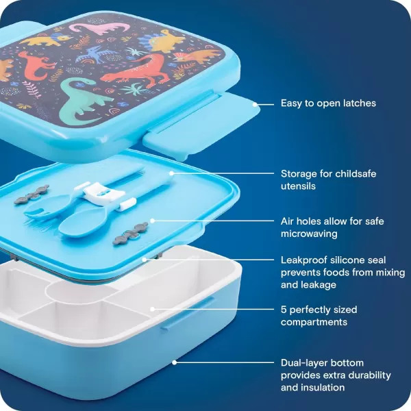 RUVALINO Bento Lunch Box for Kids, 5-Compartment Bento-Style Kids Lunch Box with Utensils, Leak-Proof, Dishwasher Safe, Pre-School Kid Daycare Lunches Snack Container for Ages 5 and up, Unicorn