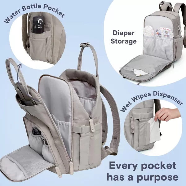 RUVALINO Diaper Bag Backpack - Multifunction Travel Back Pack Maternity Baby Changing Bags, Diaper Changing Totes, Large Capacity, Waterproof and Stylish, Baby Travel Essential, Gray