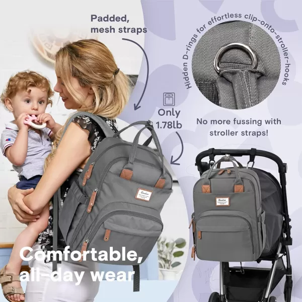 RUVALINO Diaper Bag Backpack - Multifunction Travel Back Pack Maternity Baby Changing Bags, Diaper Changing Totes, Large Capacity, Waterproof and Stylish, Baby Travel Essential, Gray