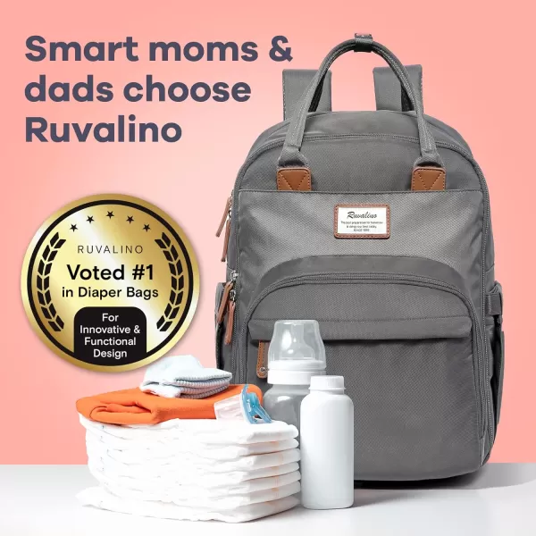 RUVALINO Diaper Bag Backpack - Multifunction Travel Back Pack Maternity Baby Changing Bags, Diaper Changing Totes, Large Capacity, Waterproof and Stylish, Baby Travel Essential, Gray