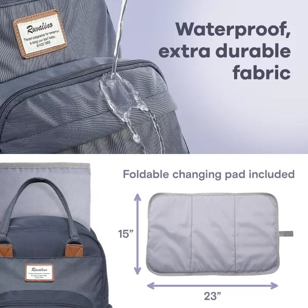 RUVALINO Diaper Bag Backpack - Multifunction Travel Back Pack Maternity Baby Changing Bags, Diaper Changing Totes, Large Capacity, Waterproof and Stylish, Baby Travel Essential, Gray