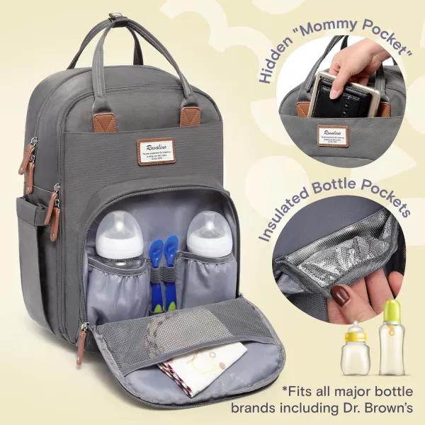 RUVALINO Diaper Bag Backpack - Multifunction Travel Back Pack Maternity Baby Changing Bags, Diaper Changing Totes, Large Capacity, Waterproof and Stylish, Baby Travel Essential, Gray