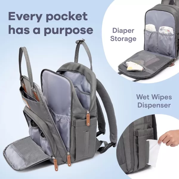 RUVALINO Diaper Bag Backpack - Multifunction Travel Back Pack Maternity Baby Changing Bags, Diaper Changing Totes, Large Capacity, Waterproof and Stylish, Baby Travel Essential, Gray