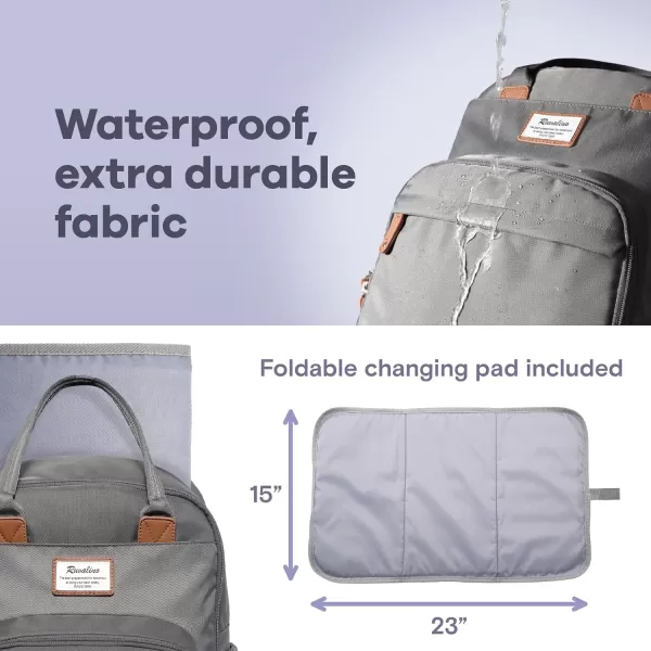 RUVALINO Diaper Bag Backpack - Multifunction Travel Back Pack Maternity Baby Changing Bags, Diaper Changing Totes, Large Capacity, Waterproof and Stylish, Baby Travel Essential, Gray