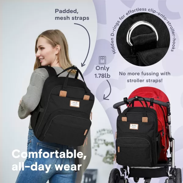 RUVALINO Diaper Bag Backpack, Multifunction Travel Back Pack Maternity Baby Changing Bags, Large Capacity, Waterproof and Stylish, Black