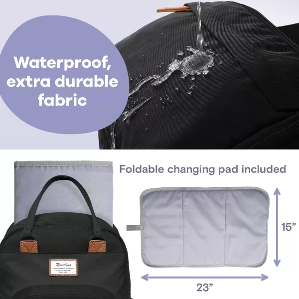 RUVALINO Diaper Bag Backpack, Multifunction Travel Back Pack Maternity Baby Changing Bags, Large Capacity, Waterproof and Stylish, Black
